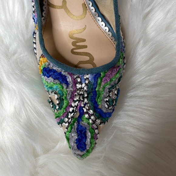 Sam Edelman Hazel Blue Embroidered Point Toe Pumps 7.5 - Picture 4 of 6